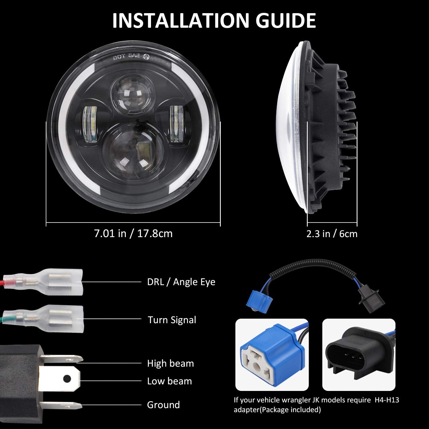 Zmoon 7-inch LED headlight lens close-up demonstrates high transmission and clarity.