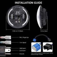 Zmoon 7-inch LED headlight lens close-up demonstrates high transmission and clarity.