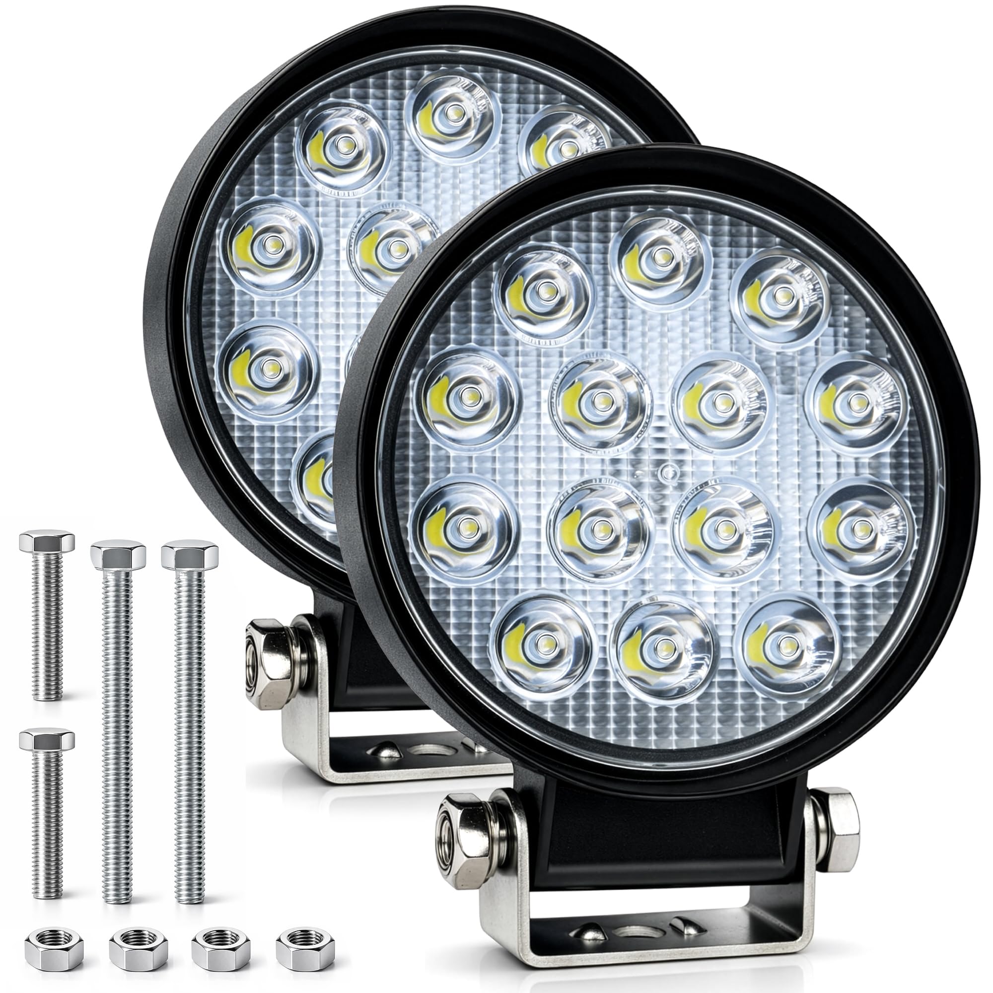 Zmoon 84W round LED offroad light front view delivering bright 6000K daylight beam.