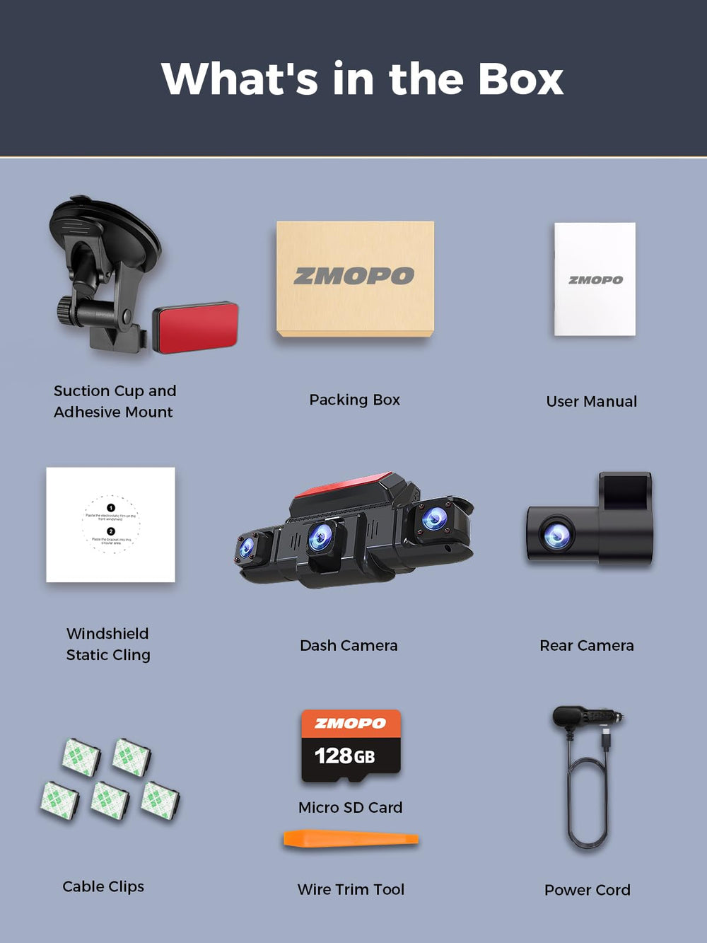 ZMOPO retail box with included 128GB card for ample storage benefit