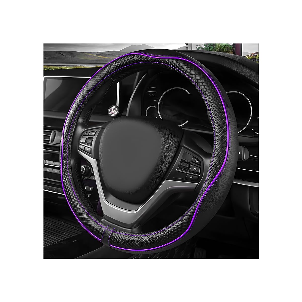 ZNDAW steering wheel cover 15in anti-slip for secure grip.