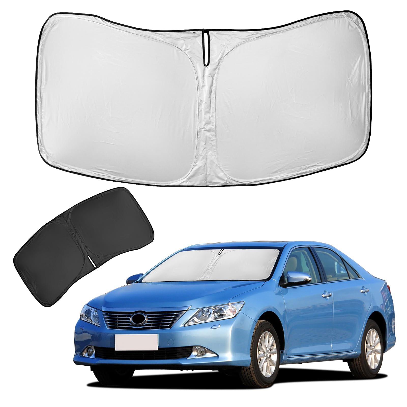ZOIBV Camry sun shade front view blocks heat for a cooler cabin.