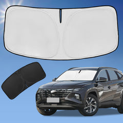ZOIBV Hyundai Tucson sun shade covers windshield with four-layer UV protection to reduce heat.