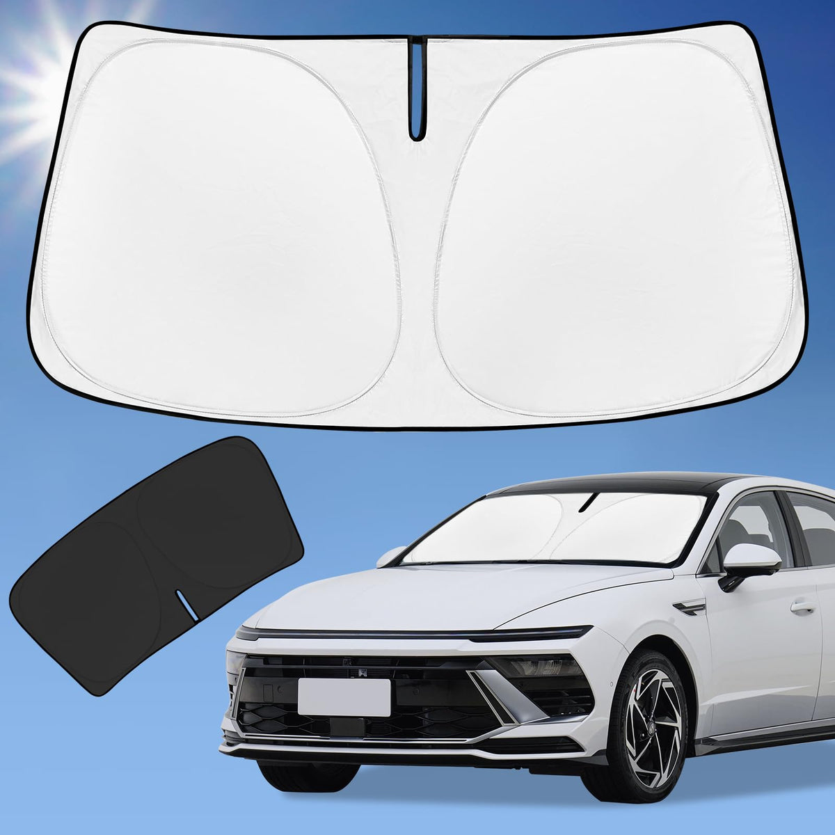ZOIBV Sun Shade for Hyundai Sonata front windshield blocks heat and UV rays, keeping cabin cooler.