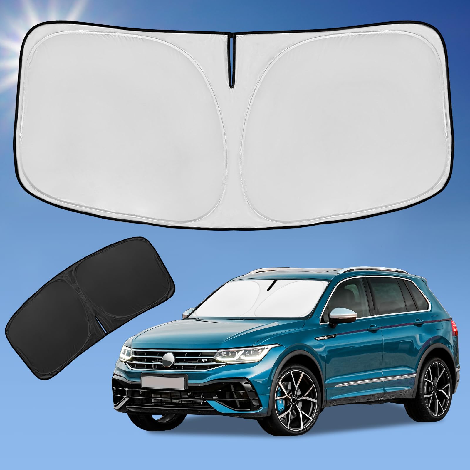 ZOIBV windshield shade on VW Tiguan blocks heat and UV.