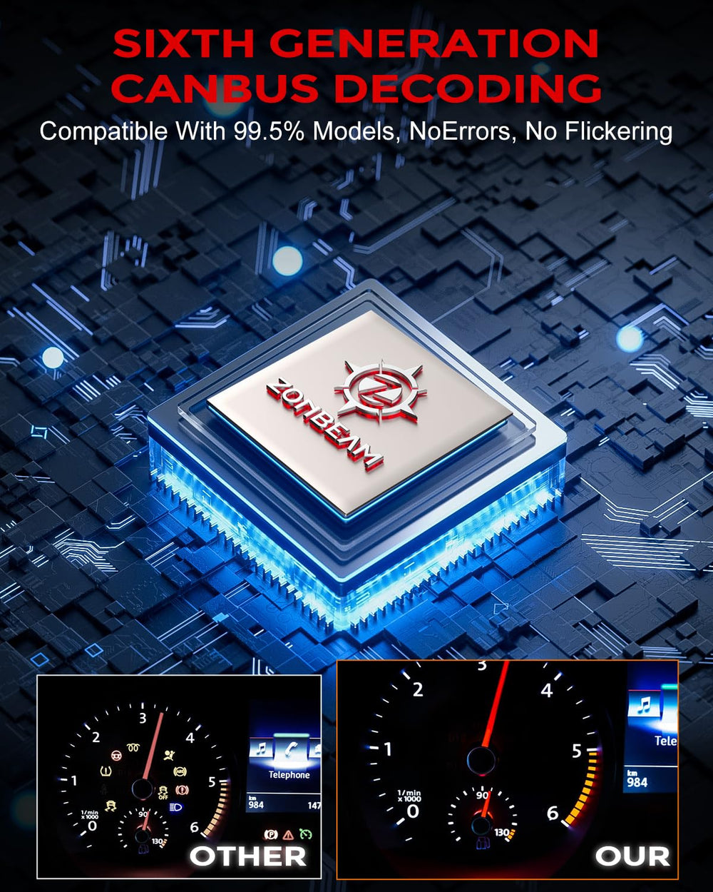 ZONBEAM H11 LED bulbs Canbus compatible for smooth dashboard operation