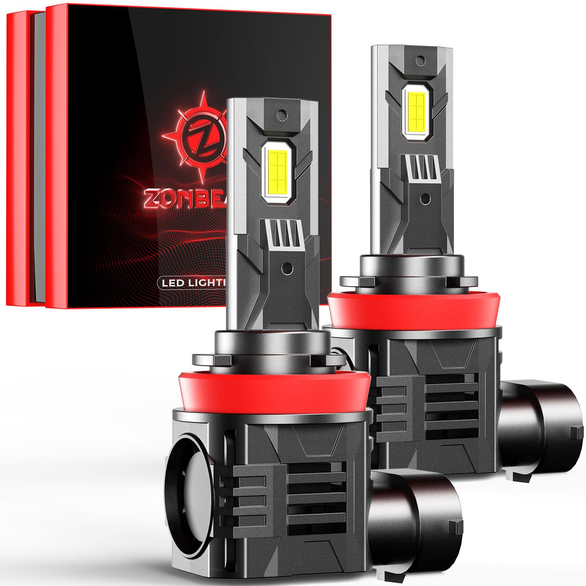 ZONBEAM H11 LED bulbs front view for easy 1:1 halogen fit