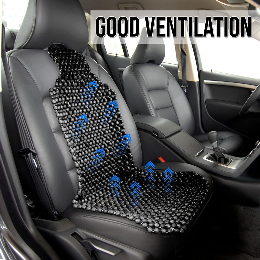 ZONETECH Black Wood Beaded Seat Cushion back view supports posture during long seating.