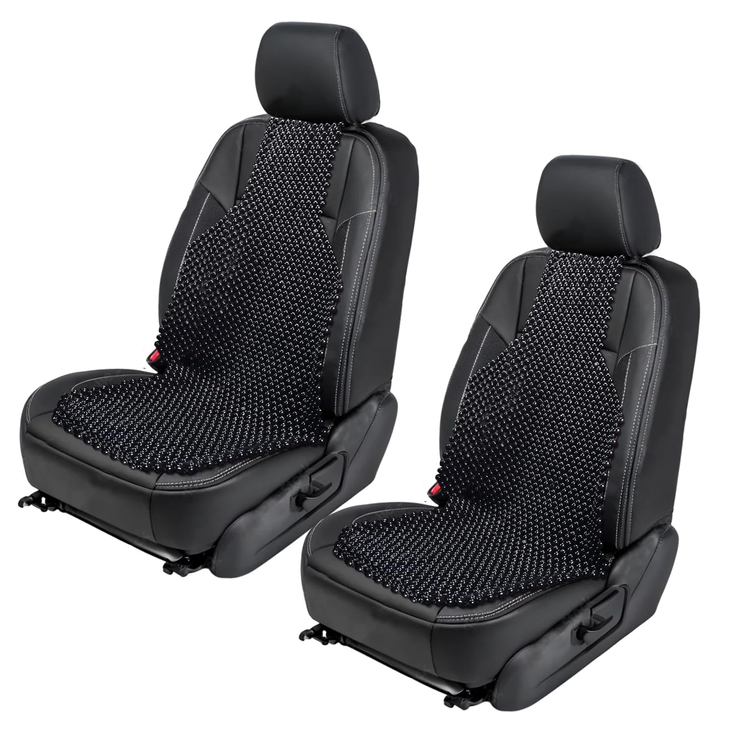 ZONETECH Black Wood Beaded Seat Cushion front view enhances comfort on long drives.