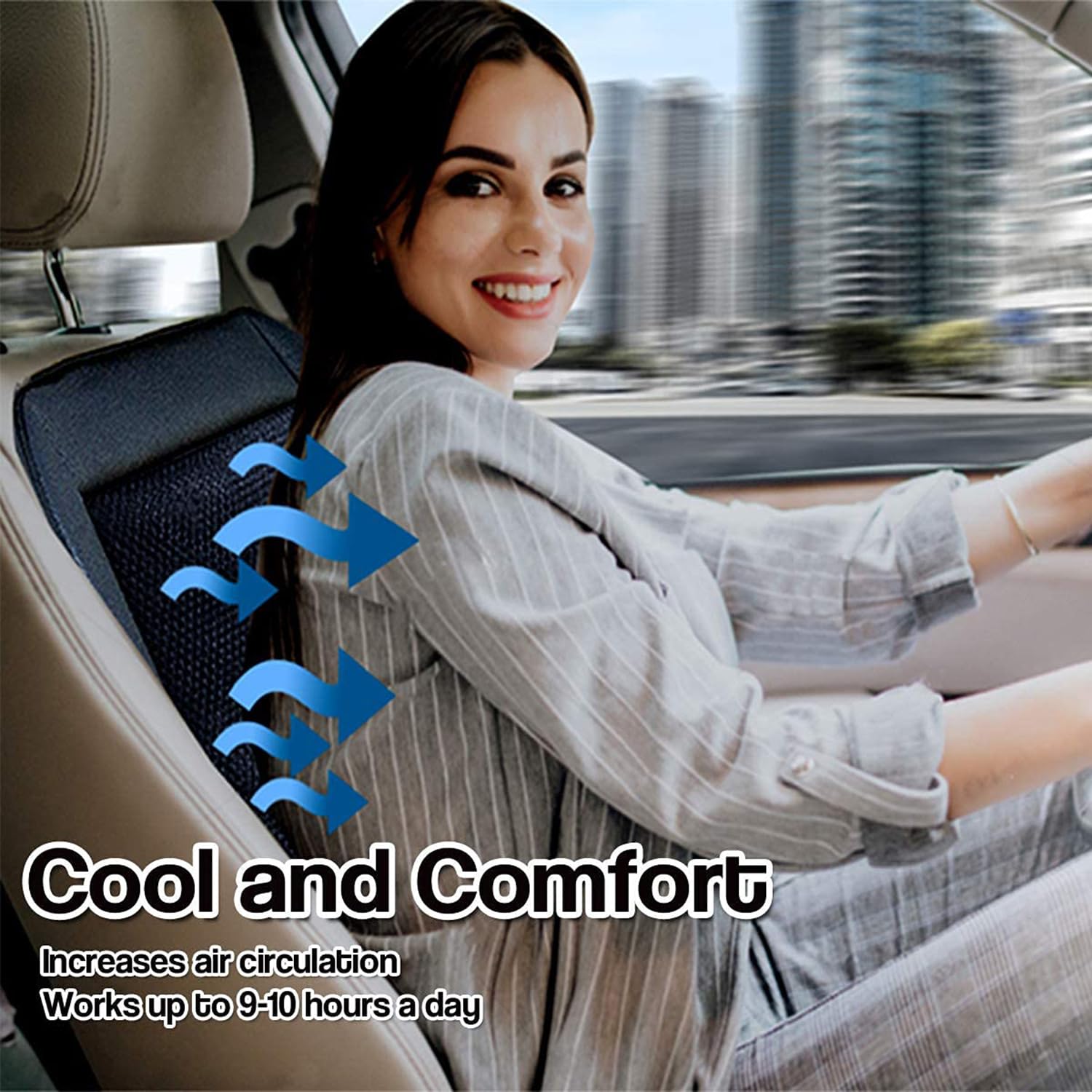 ZONETECH cooling cushion supports comfortable back and thigh airflow on long trips.