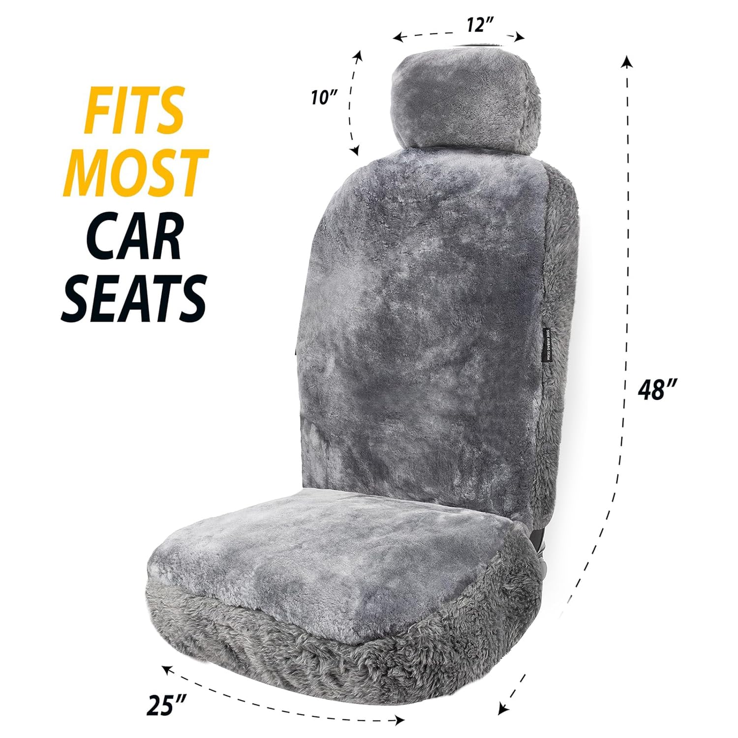 ZONETECH sheepskin seat cover front set highlights easy install and seat protection.