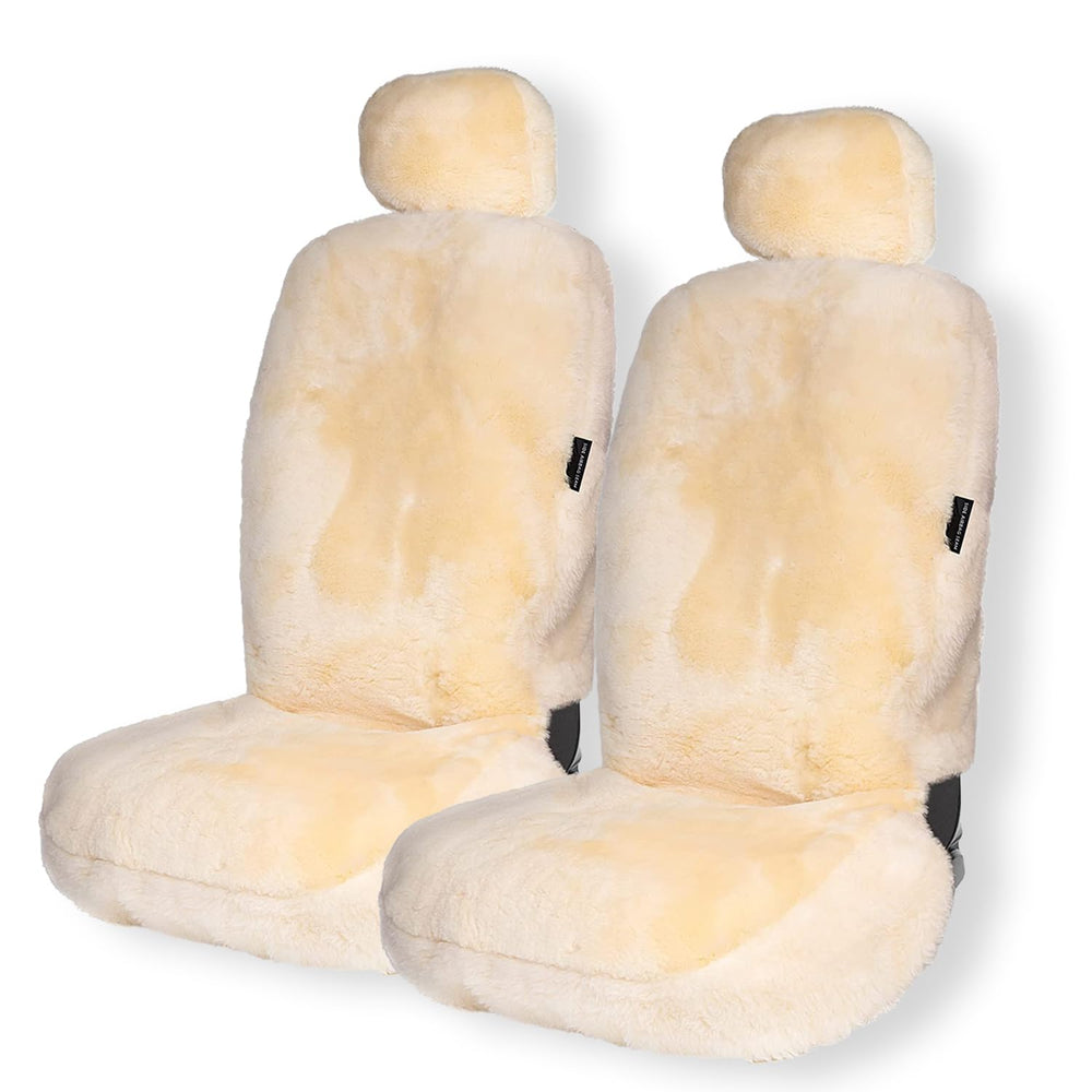 ZONETECH Ivory sheepskin seat cover front view for luxurious all-season comfort