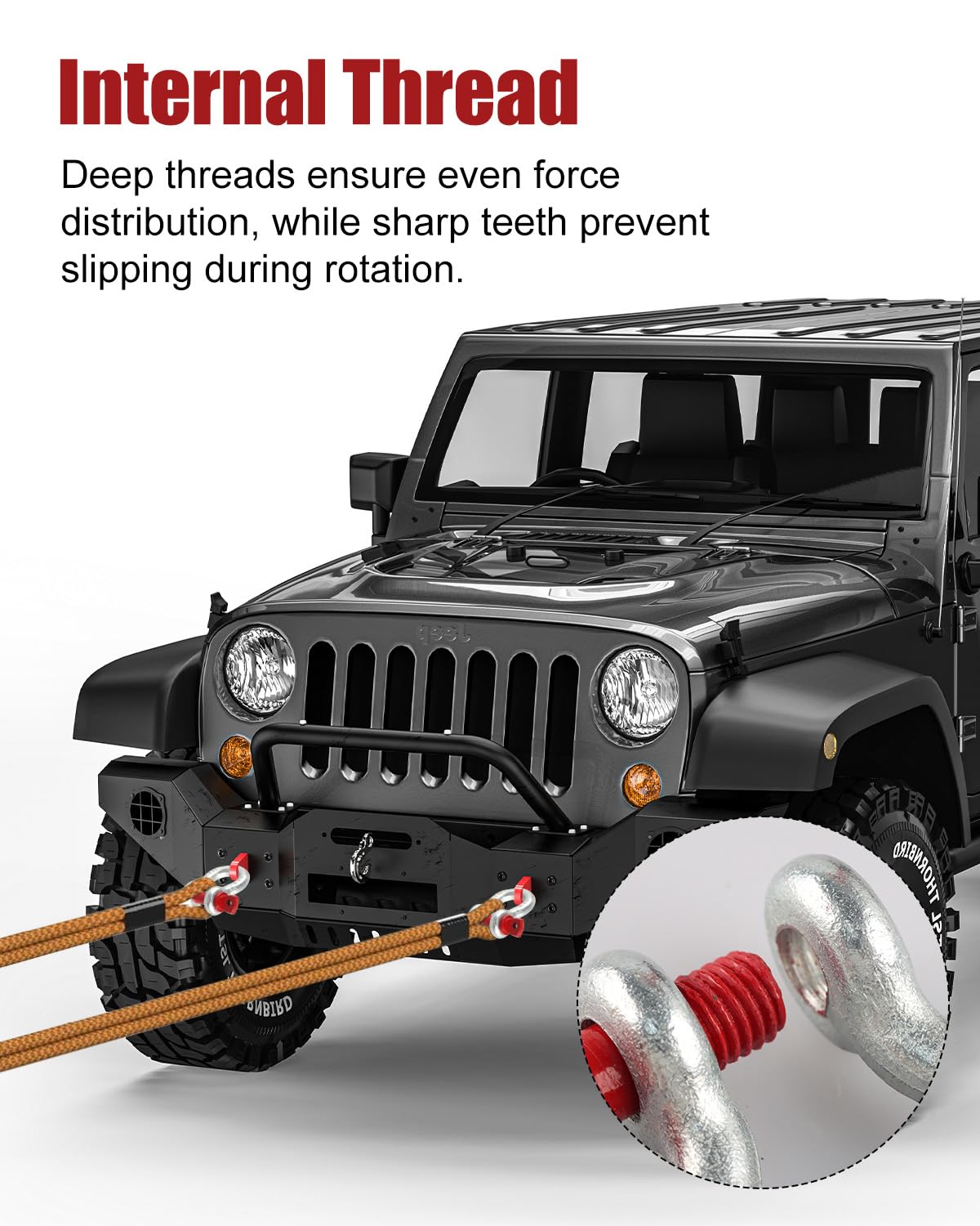 ZORUNNA screw-pin anchor shackle close-up showing deep thread design for secure load distribution.
