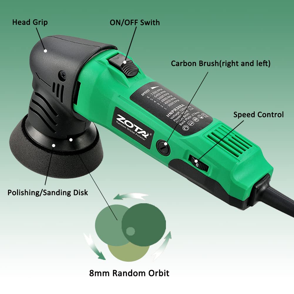 ZOTA 380W motor delivers smooth, low-noise operation for car detailing.