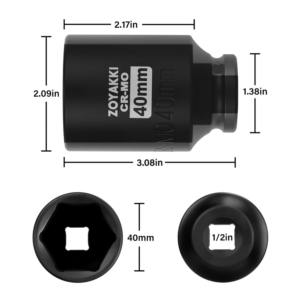 ZOYAKKI impact-grade chromoly steel socket with black phosphate finish for durability