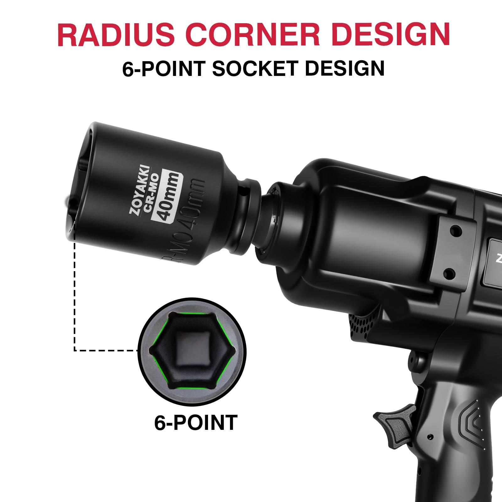 ZOYAKKI high-torque 6-point opening prevents rounding during nut removal