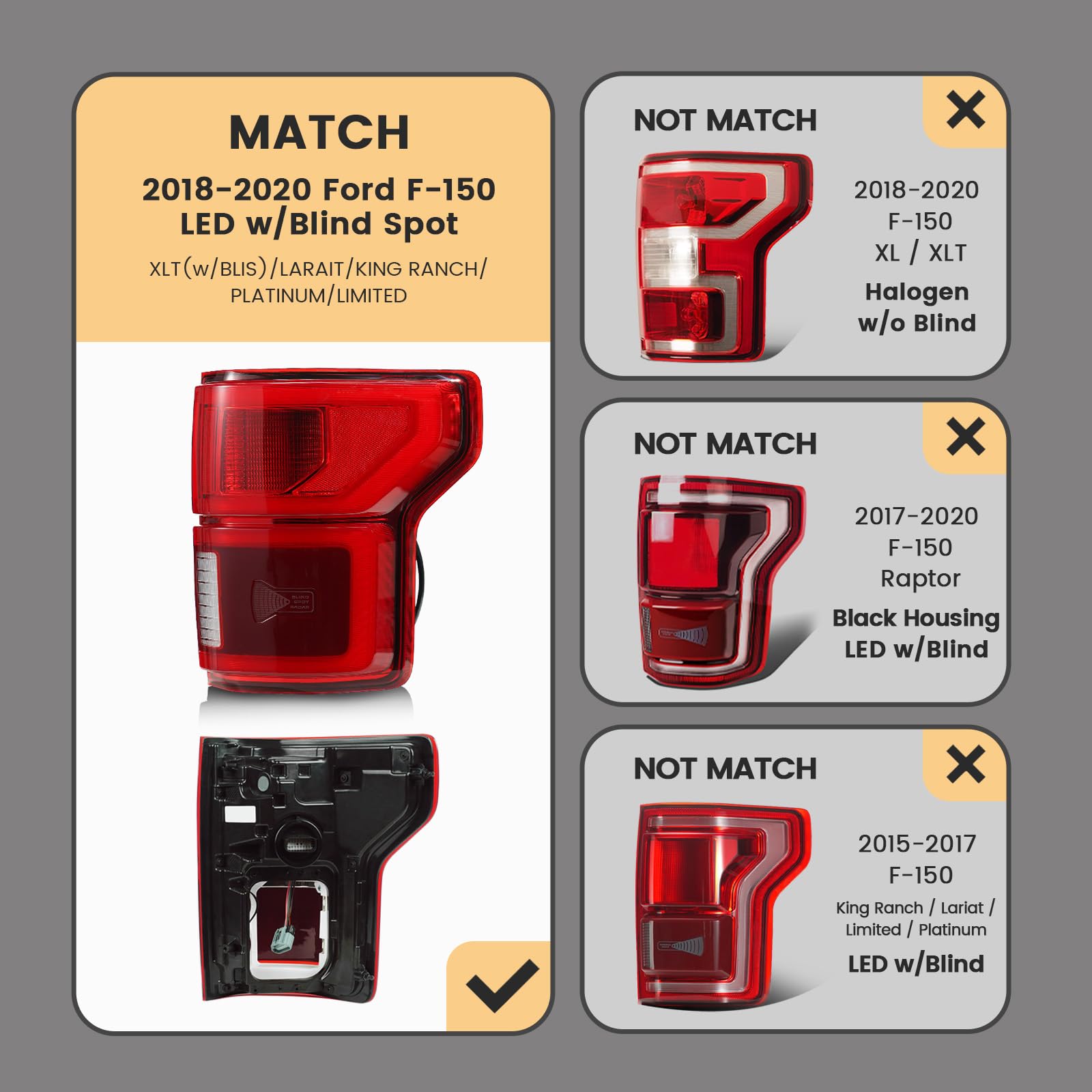 ZSBMP F-150 tail light close-up LED lens highlighting brightness and clarity.
