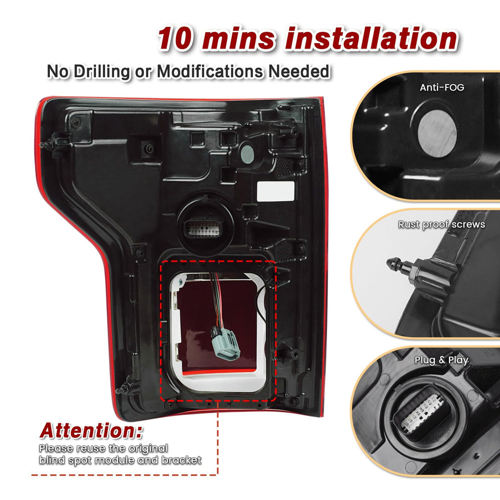 ZSBMP F-150 tail light installed for quick plug-and-play replacement.