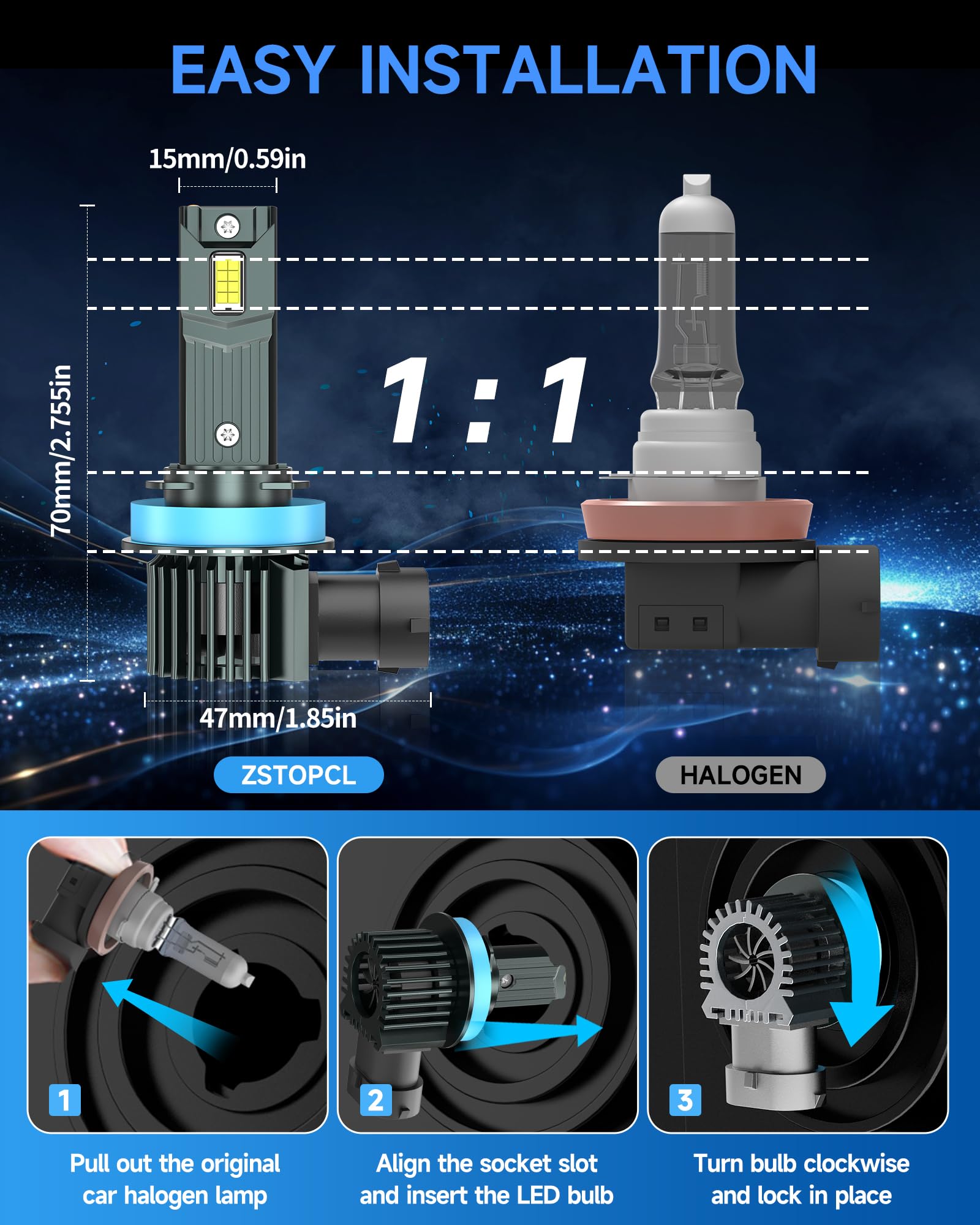 ZSTOPCL 6000K cool white output for crisper road illumination.