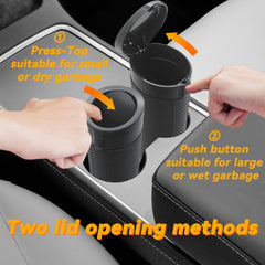 ZSZJOLCT mini trash bin sits securely in cup holder for quick disposal.