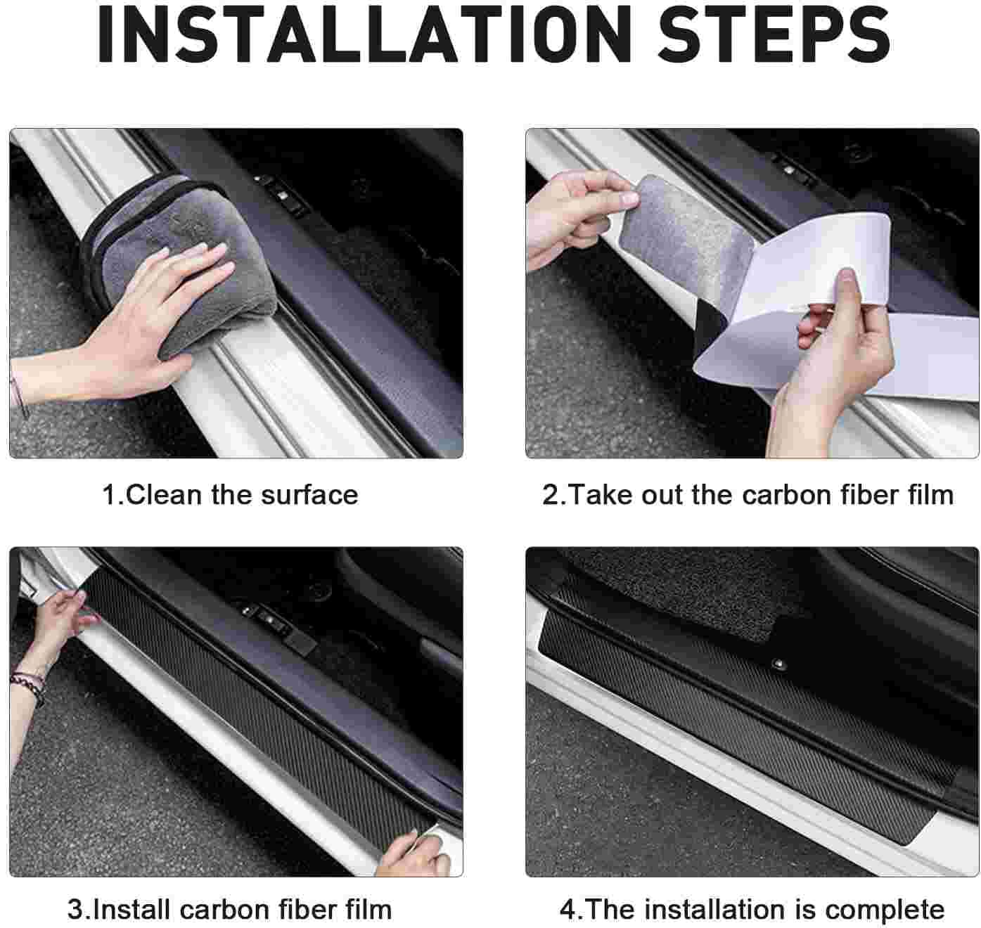 Zteyuzo carbon fiber door sill protectors for Ford Bronco — rear protection against scratches.