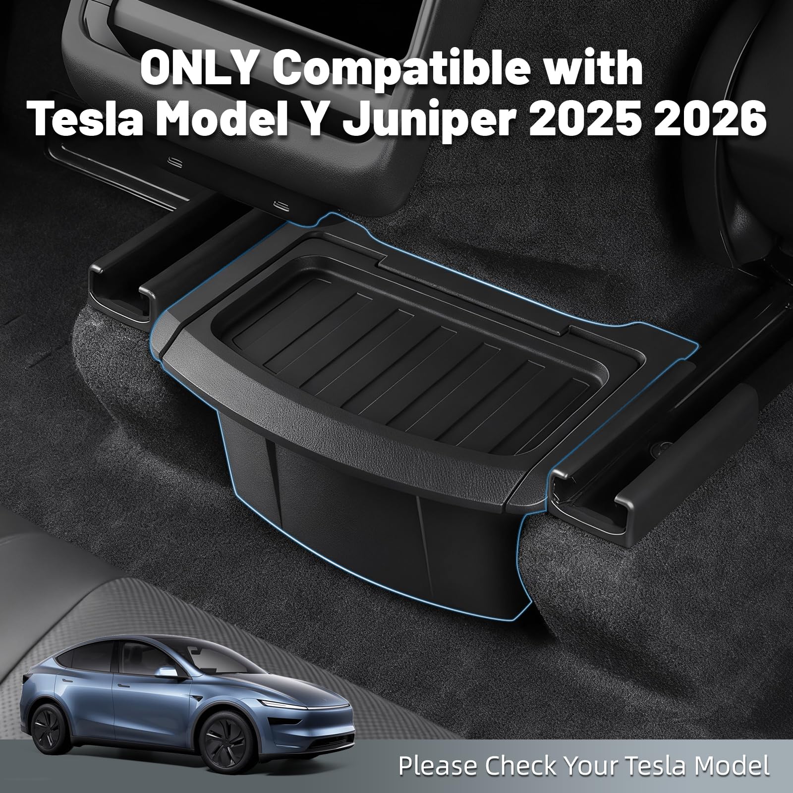 ZTGPMP Model Y rear storage bin with trash cover helps maintain a tidy cabin