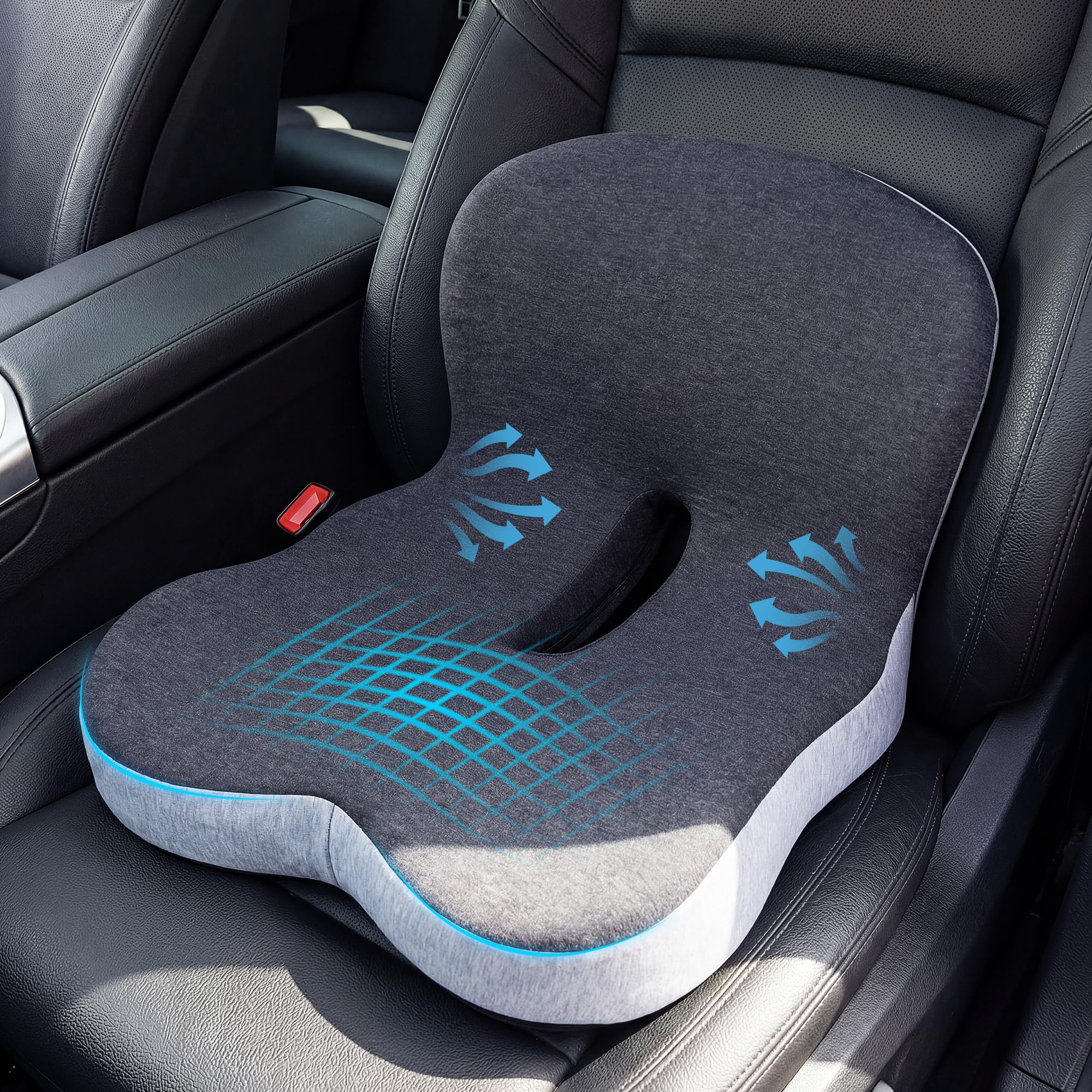 ZUAMEGU memory foam car seat cushion with ergonomic design for enhanced comfort