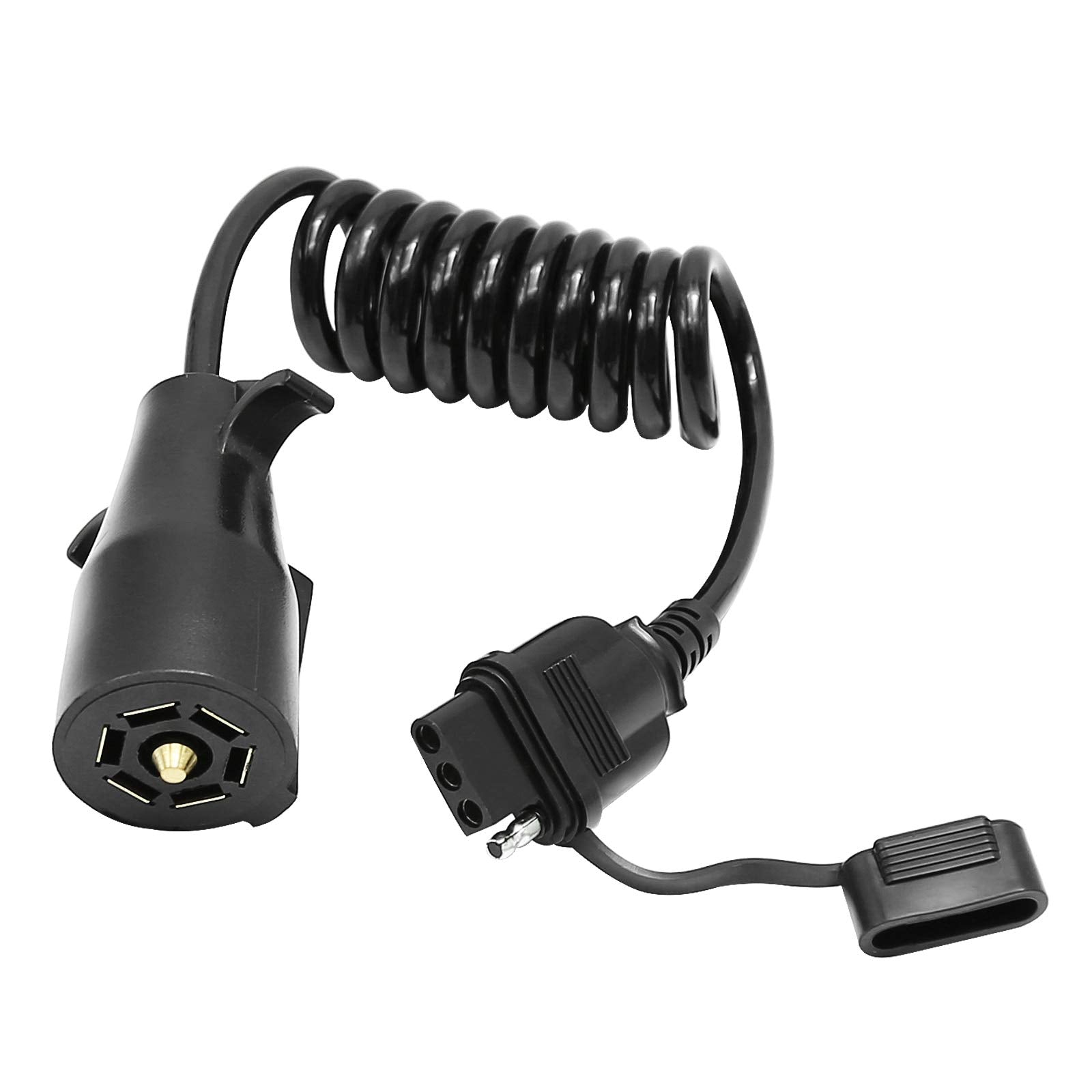 ZUDKSUY 7-pin round to 4-pin flat adapter for trailer lighting.
