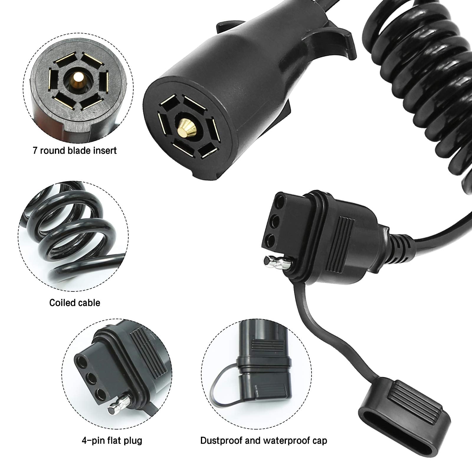 ZUDKSUY 60-inch coiled cable provides flexible reach for towing.