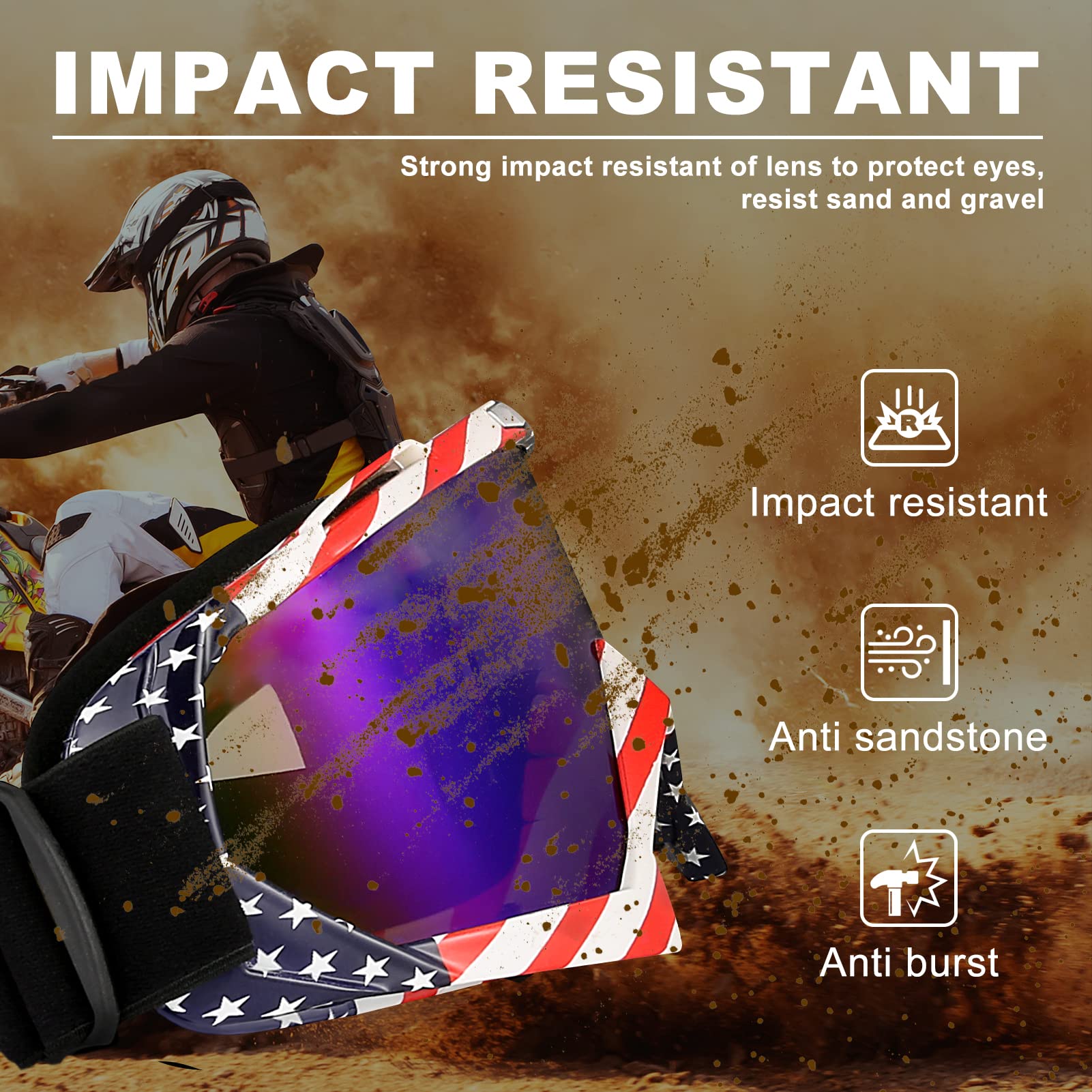 ZukMi goggle with bendable frame for flexible, snug fit on rough terrain.