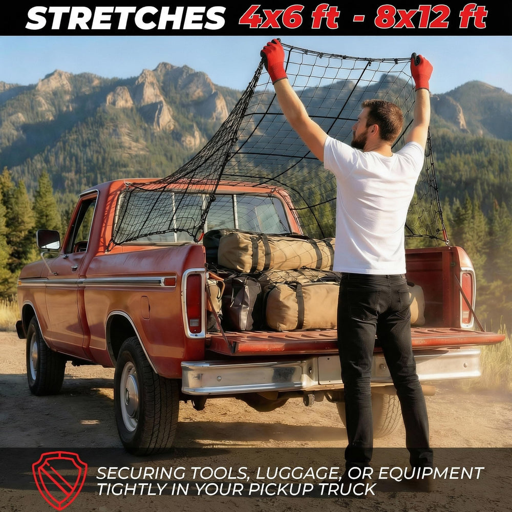 ZULWEST extends from 4x6 to 8x12 cargo net in action, maximizing cargo space.