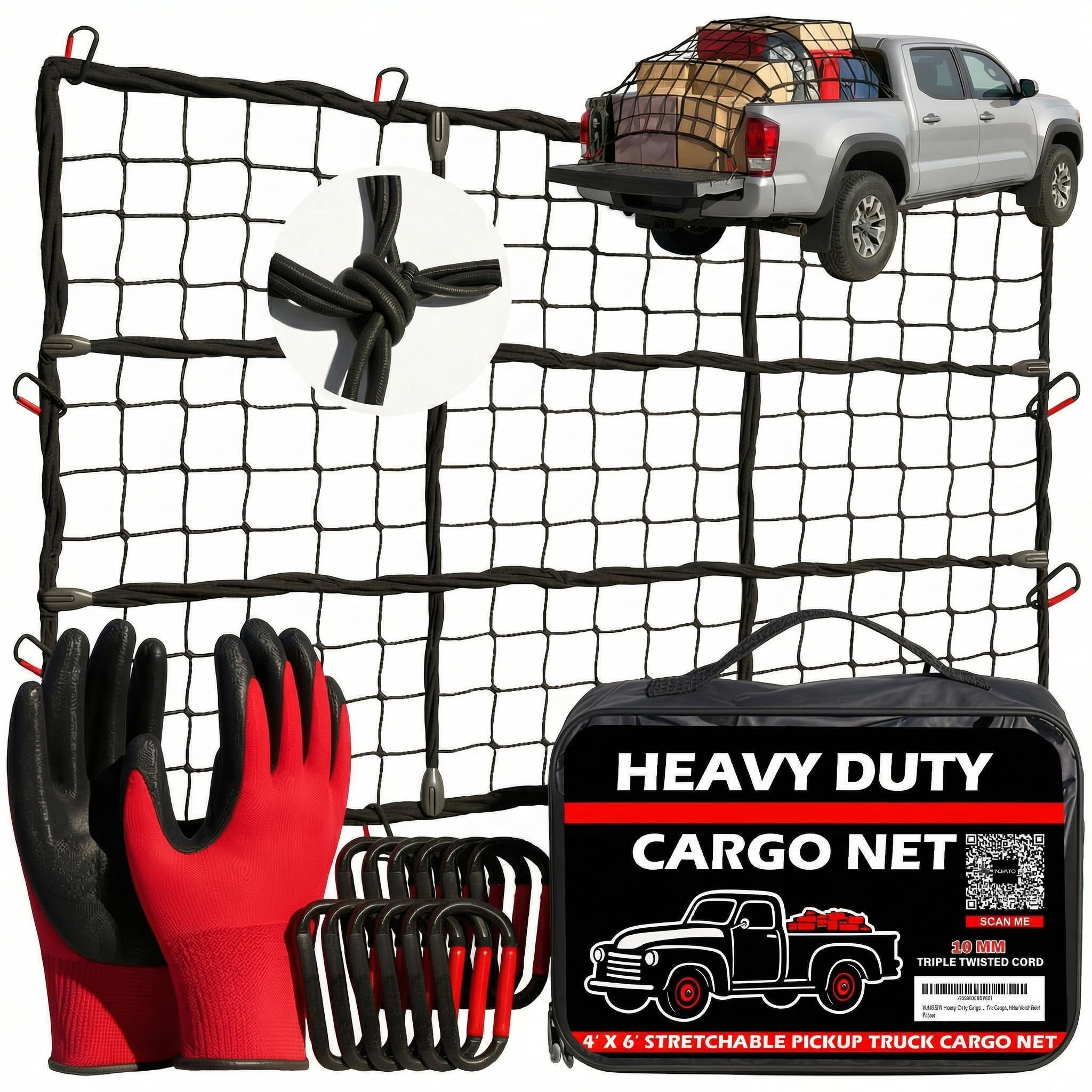 ZULWEST heavy-duty cargo net on a pickup bed showing secure fit and stability.