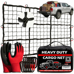 ZULWEST heavy-duty cargo net on a pickup bed showing secure fit and stability.