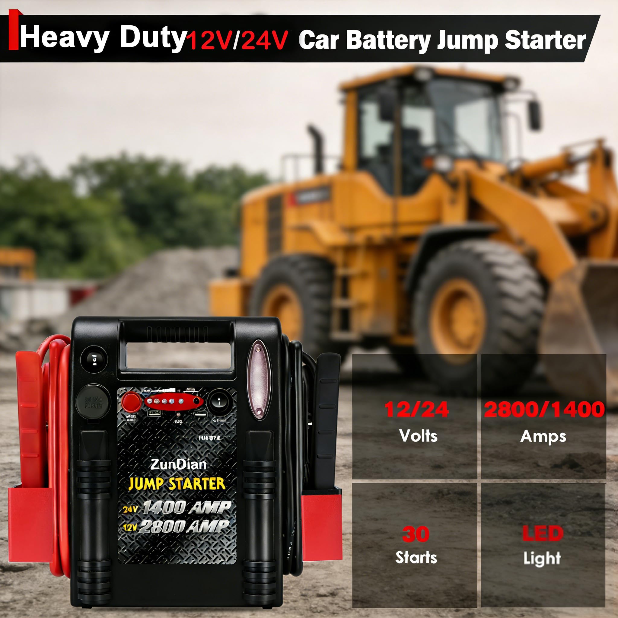 ZunDian jump starter USB and DC ports power devices on the go.