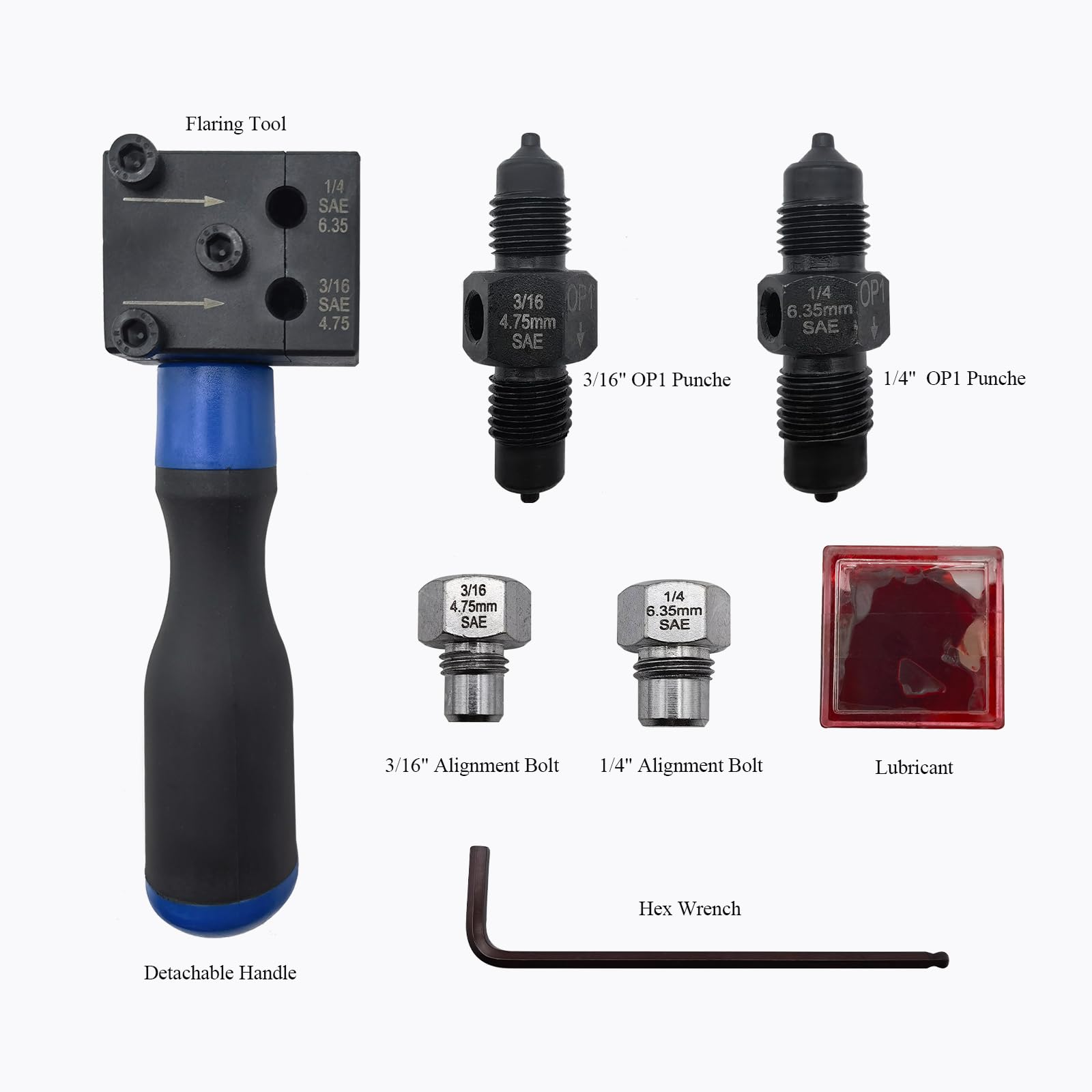 ZUXUSE double flare tool displaying 3/16 and 1/4 inch compatibility for flares.