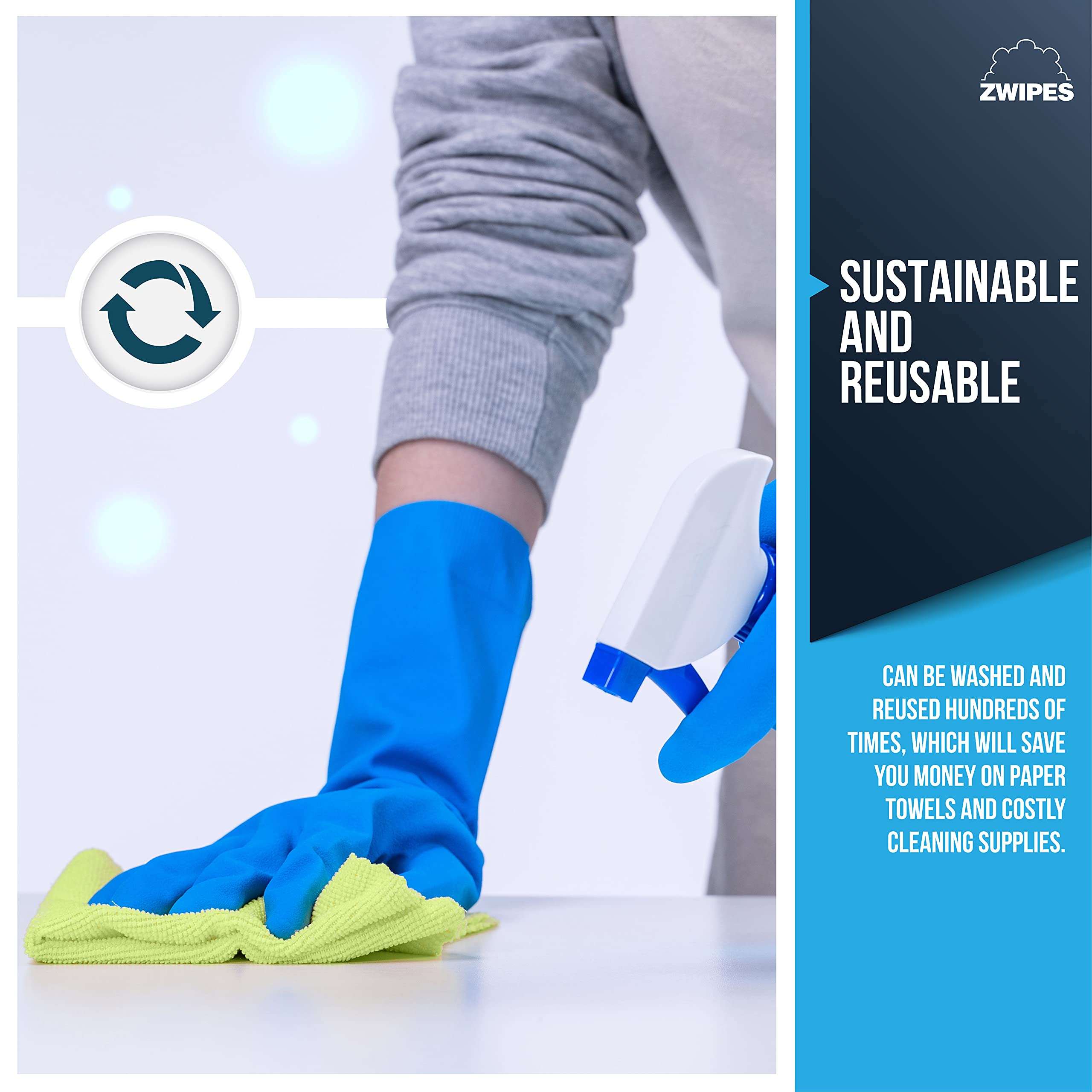 Zwipes fast-drying microfiber reduces drying time after use.