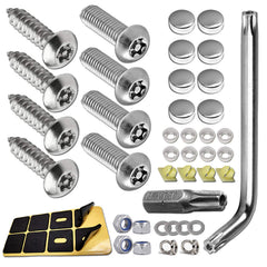 ZXFOOG anti-theft license plate screws front view with stainless steel finish.