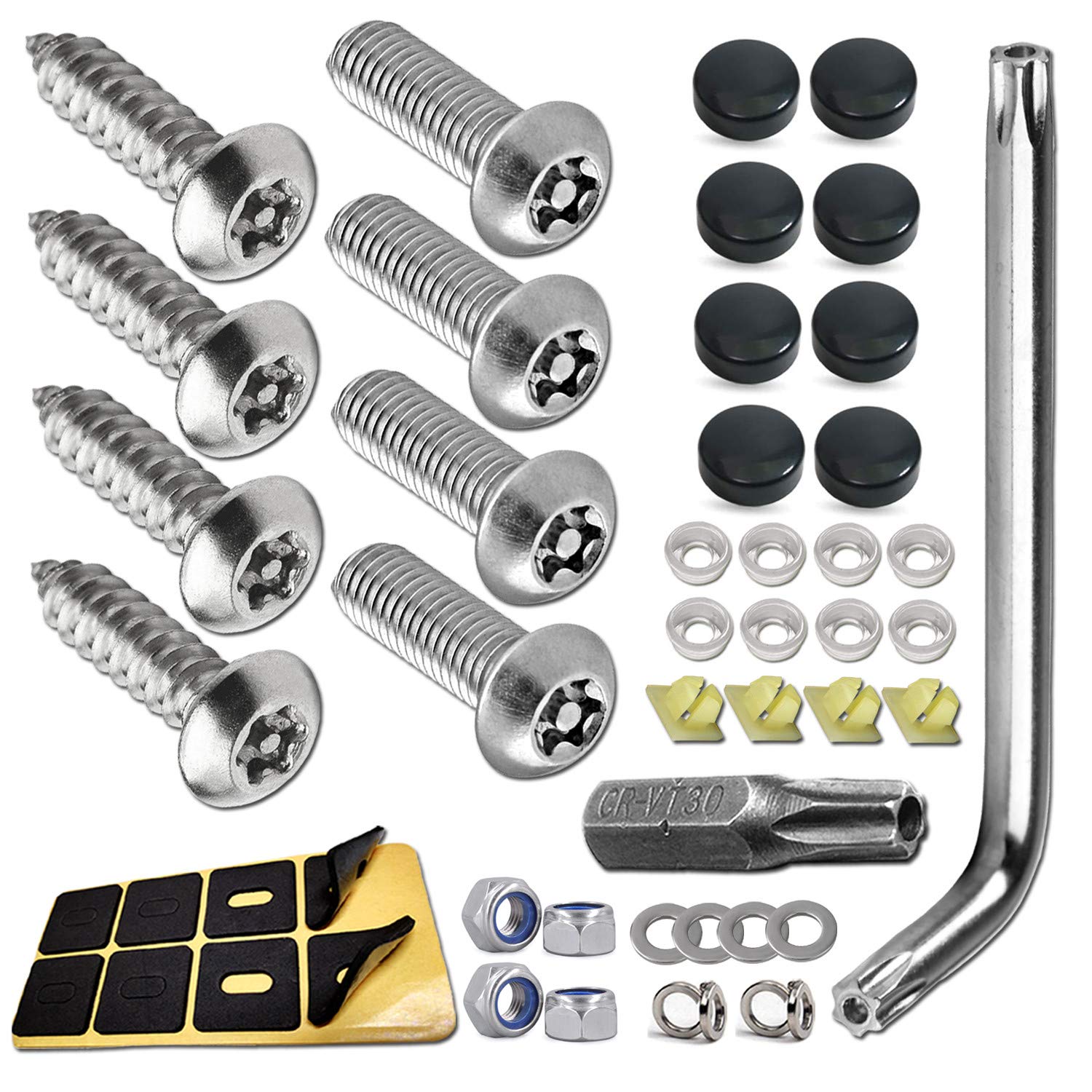 ZXFOOG anti-theft license plate screws securing a plate on a vehicle