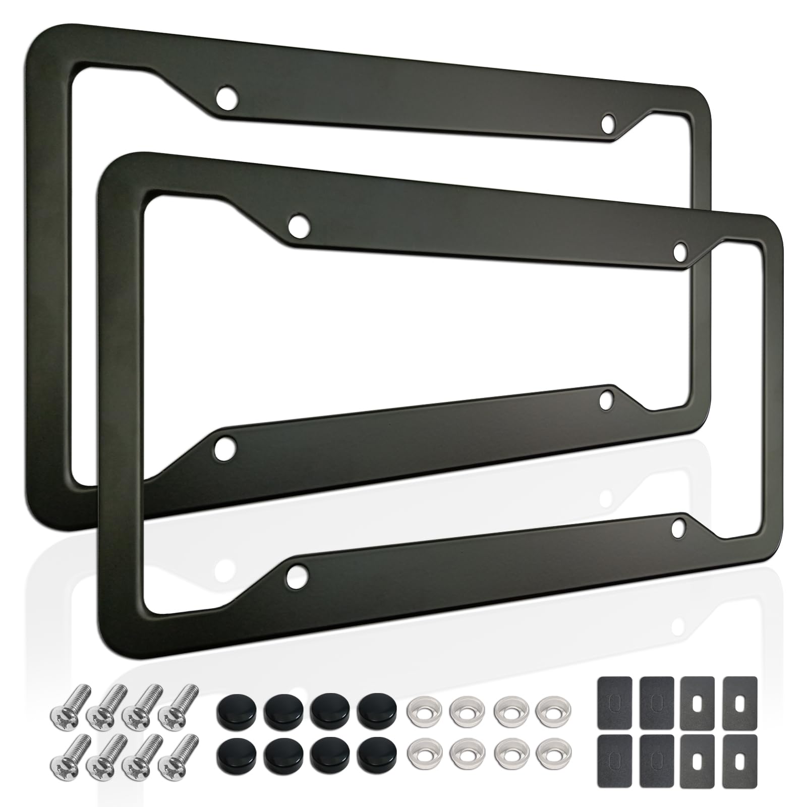 ZXFOOG black license frame front-angle shows durable aluminum construction for a clean, street-ready fit