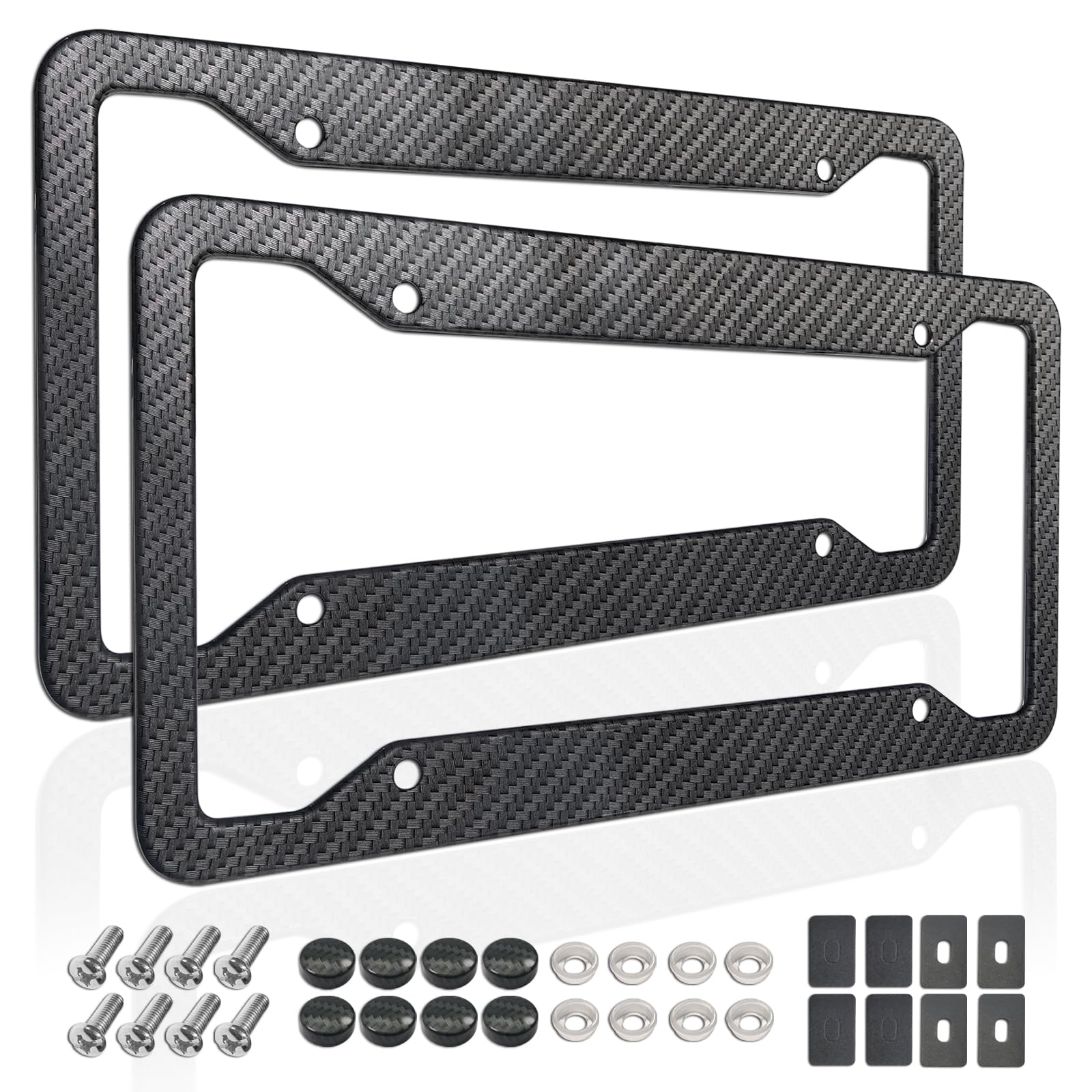 ZXFOOG carbon fiber license plate frame front view with durable matte finish