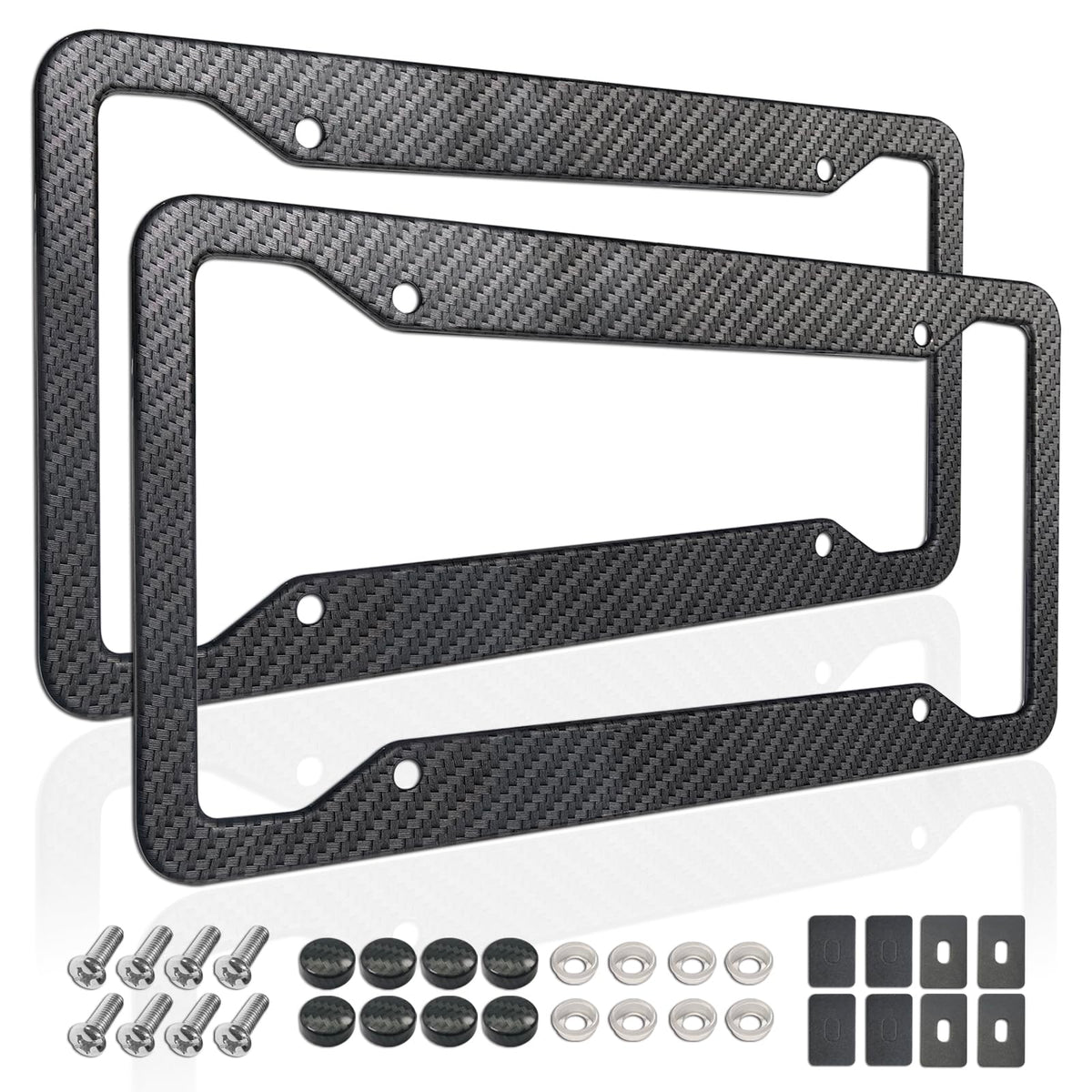 ZXFOOG carbon fiber license plate frame front view with durable matte finish