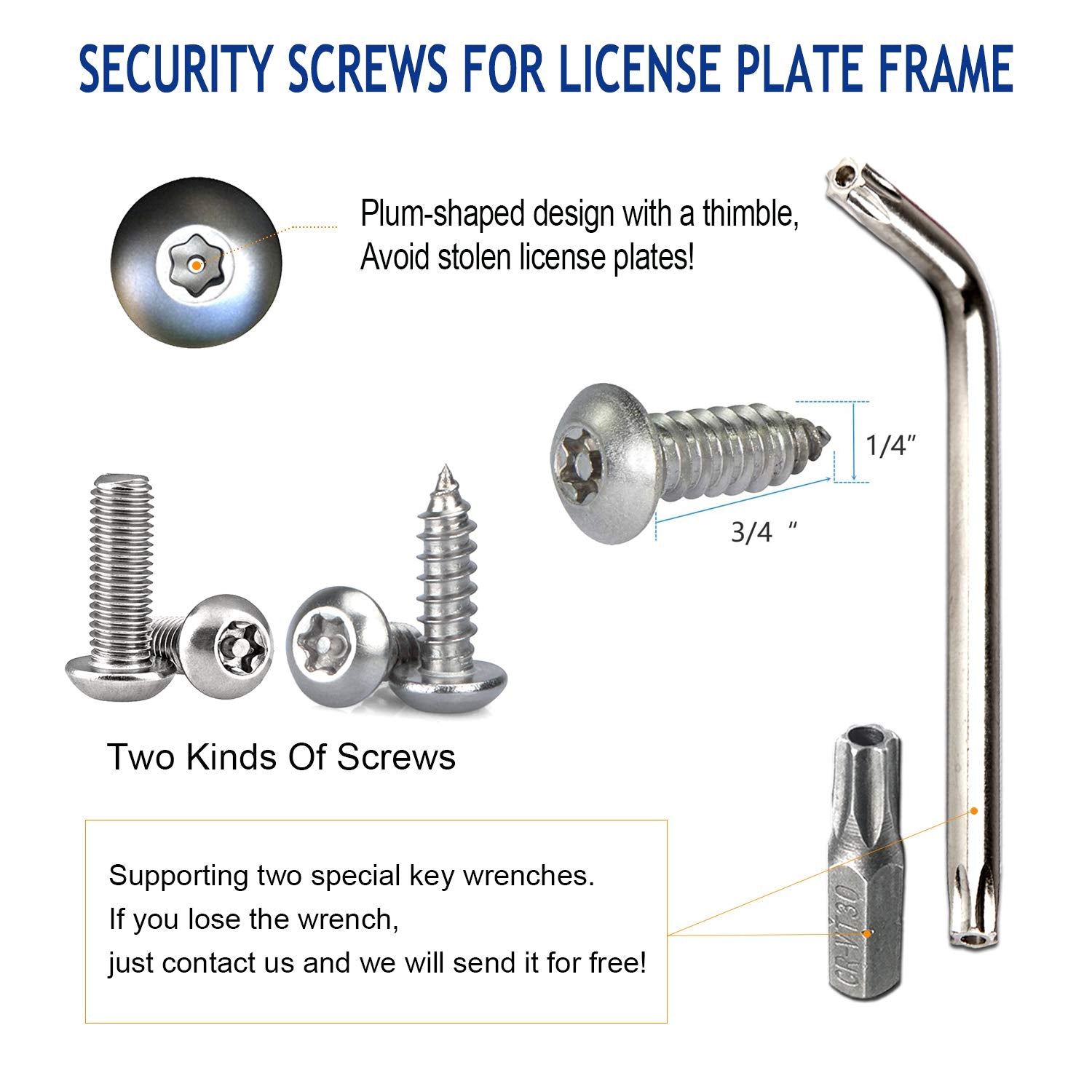 ZXFOOG M6x20mm security screws fit most cars