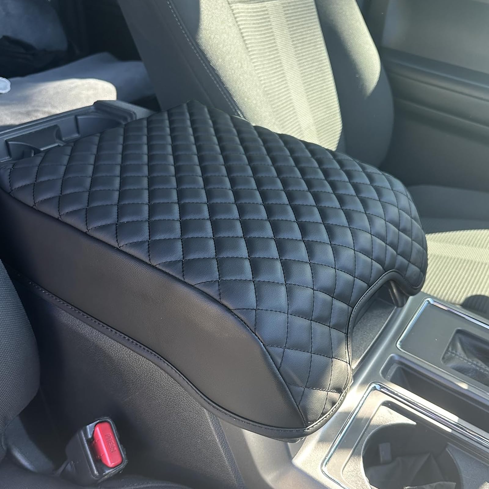 Zxiaochun center console cover for F-150 top view protects armrest lid from wear.