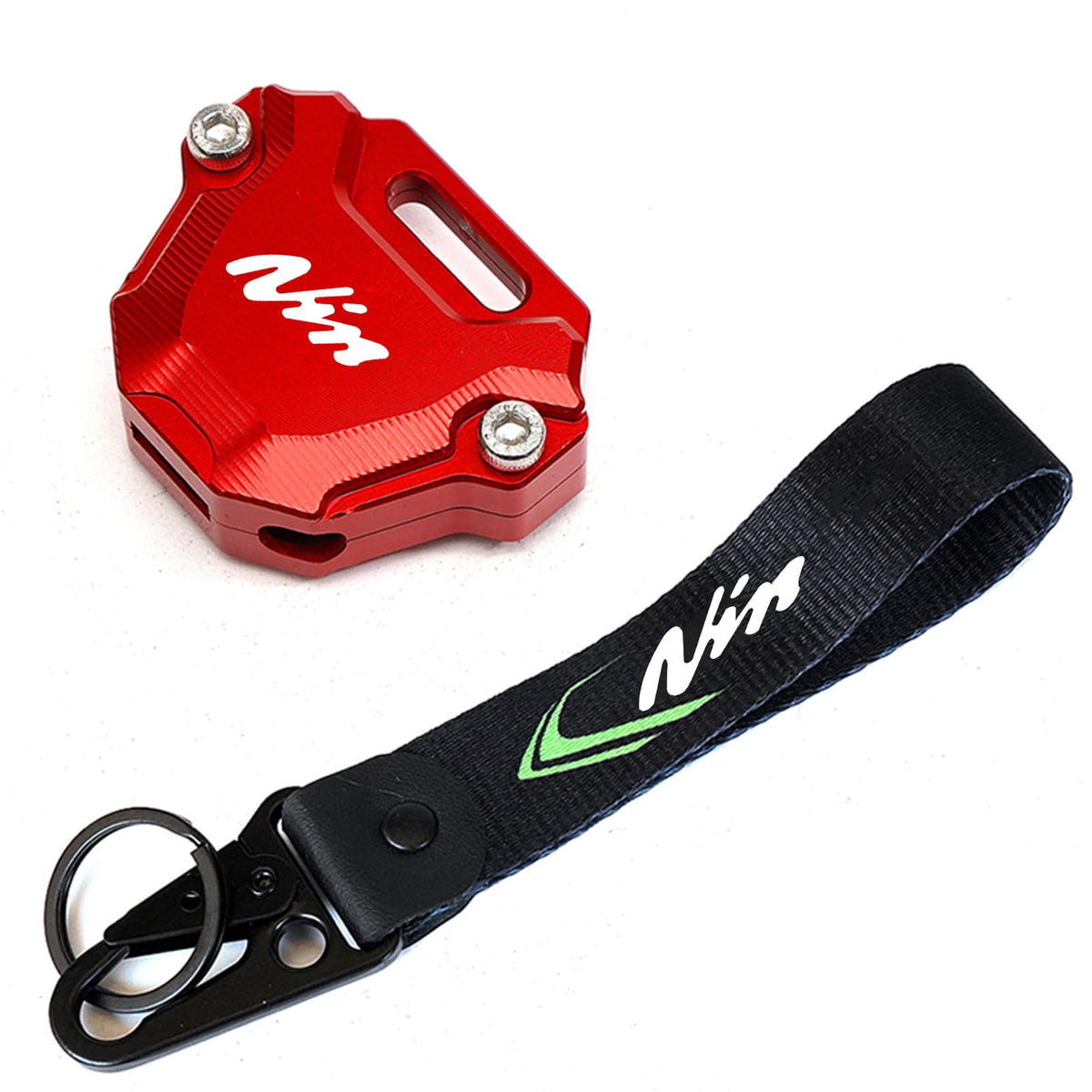 ZYAKOMO CNC motorcycle key cover front view with premium aluminum finish for Ninja keys.