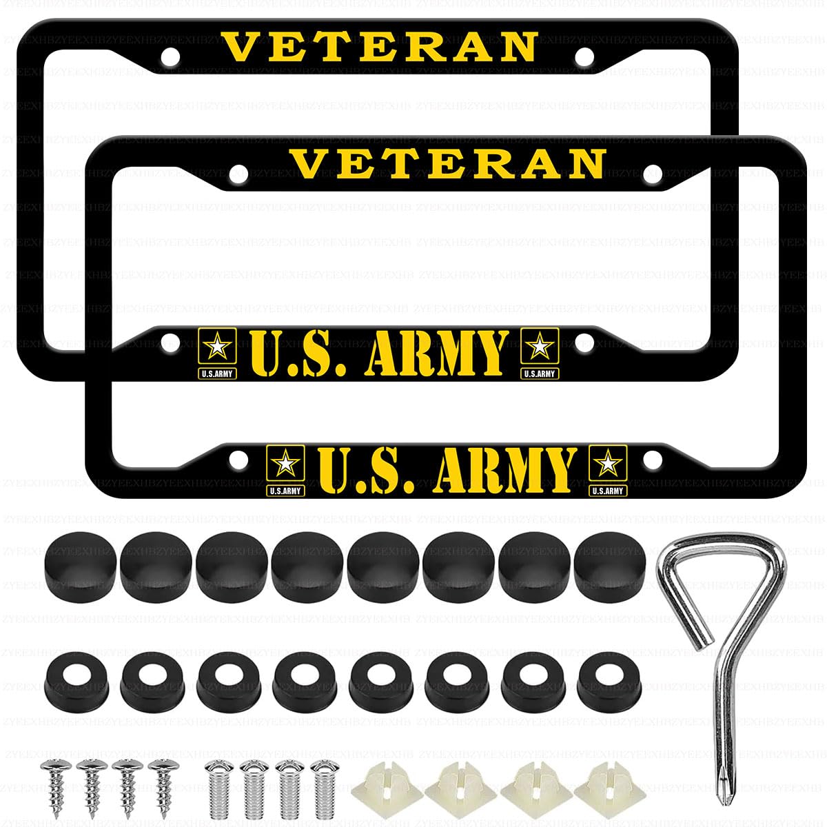ZYEEXHB veteran license frame front view in matte black, durable aluminum