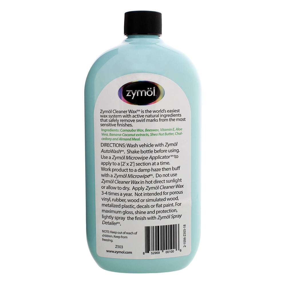 ZYMOL Z503 cleaner wax application scene shows smooth buff leading to a glossy finish.
