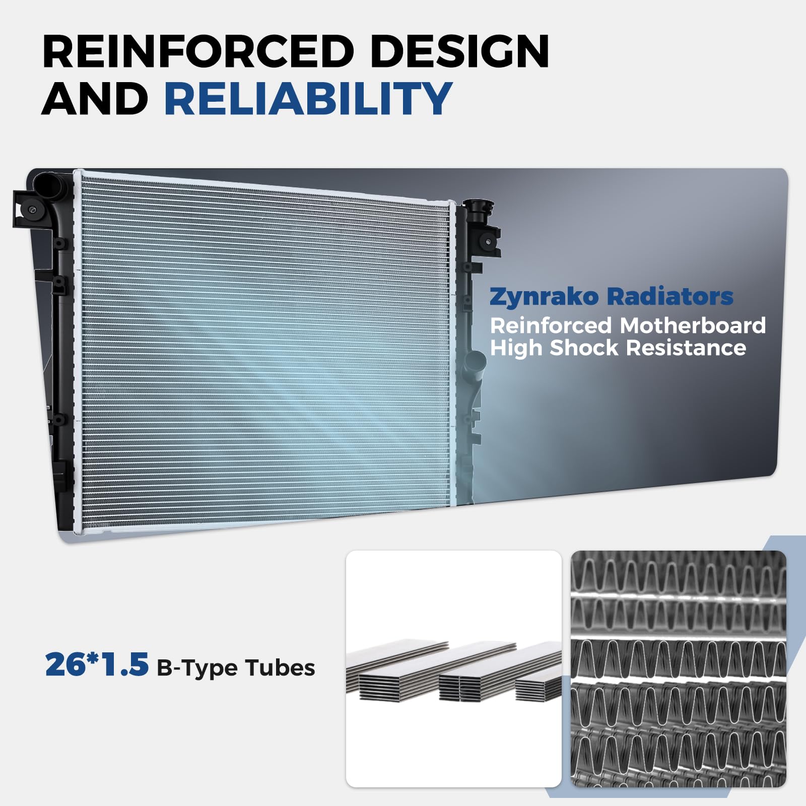 Zynrako radiator features thermal expansion cuts for longer lifespan.