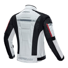 Back view of Zyxformis jacket highlighting back protection and reflective elements