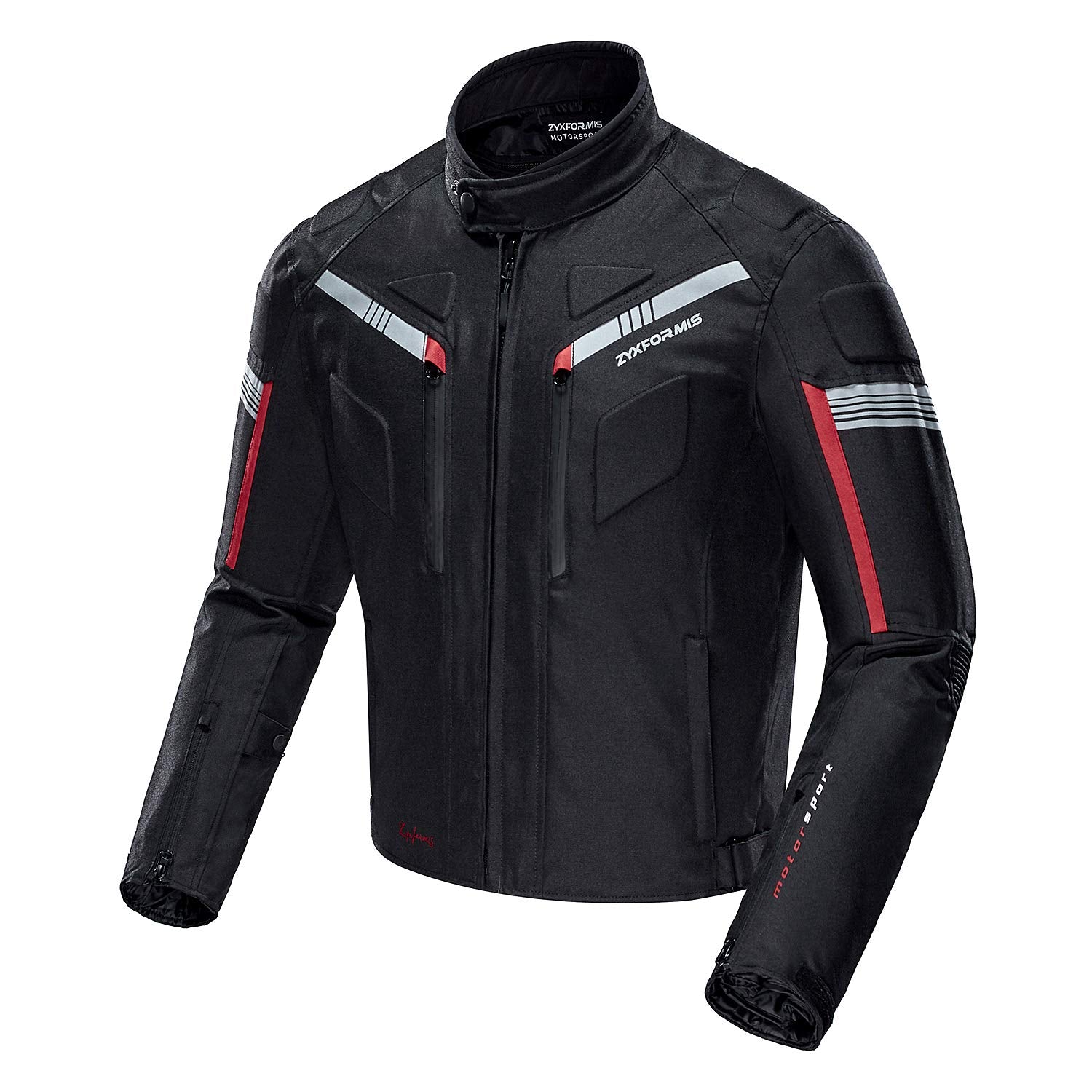 Zyxformis motorcycle jacket back view highlighting back-pad support for extended comfort on long rides.