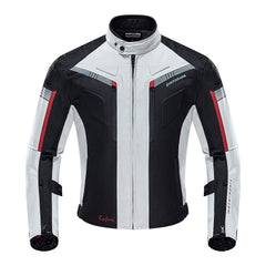 Zyxformis motorcycle jacket front view showing waterproof outer shell for riders